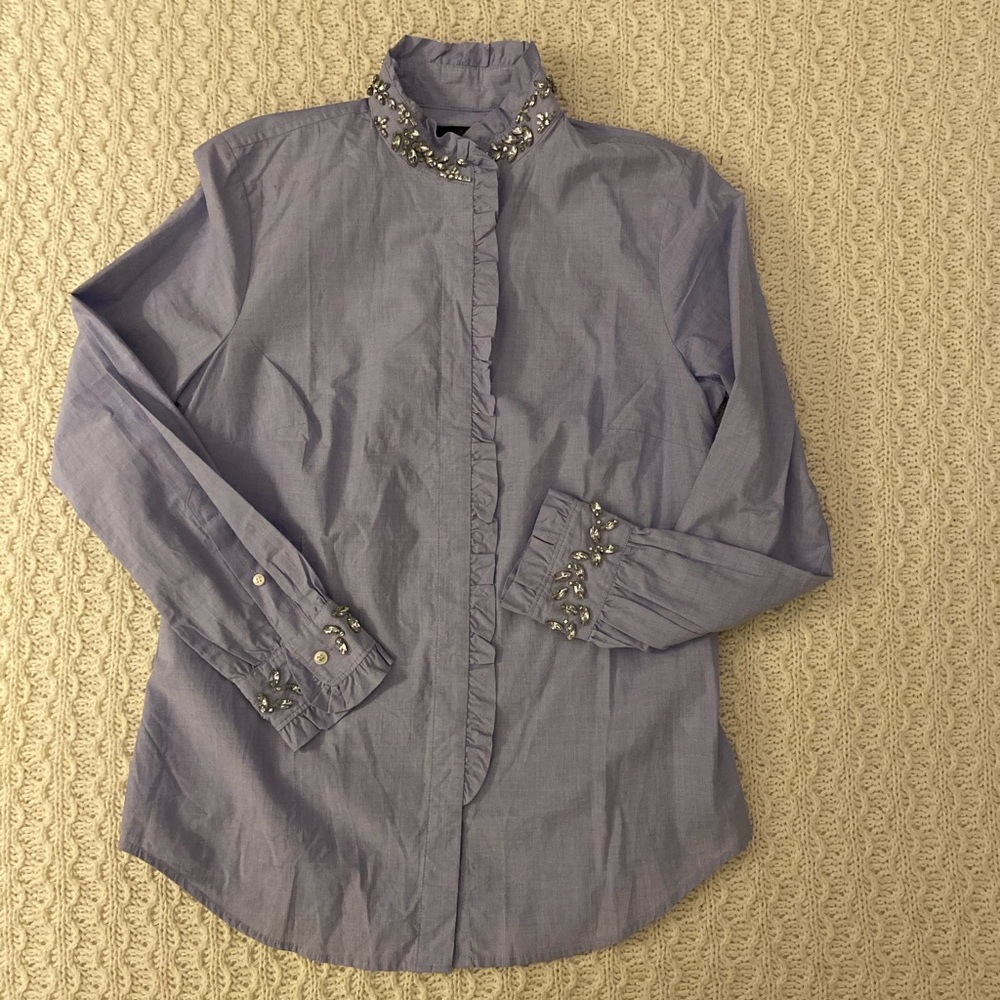 NWT J.Crew jeweled ruffle button down